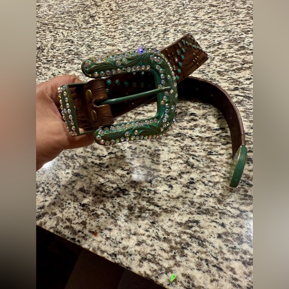 Unbranded Genuine Leather Large Buckle Studded/ Rhinestone Coachella belt main image 7